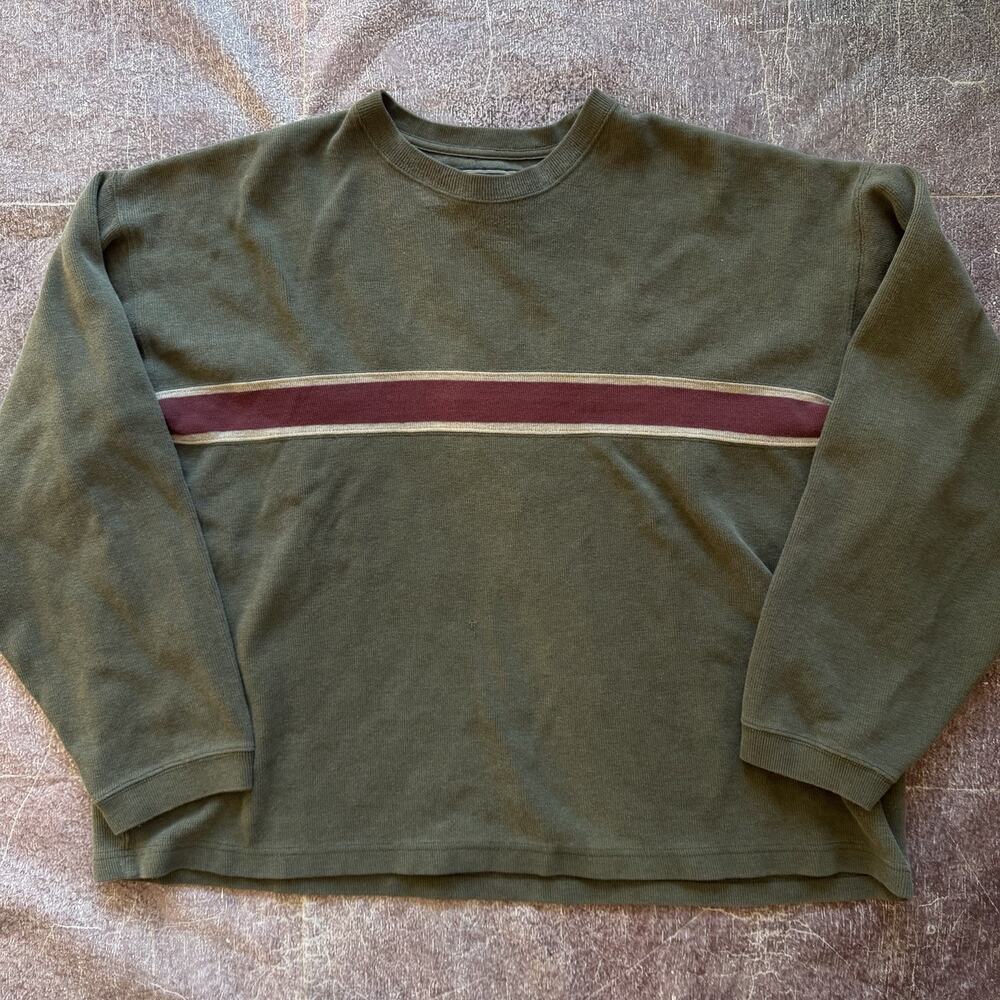 Mens Vintage Y2K Abercrombie & Fitch Forest Green Striped Crewneck Sweater Sz XL